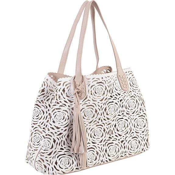 buco Flower Bomb Reverse Tote Handbags White/Blush