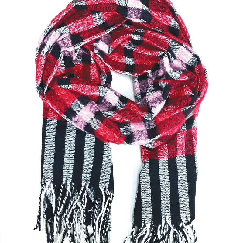 Echo Design Red Pink Plaid Scarf (ECO487) Women's Clothing 