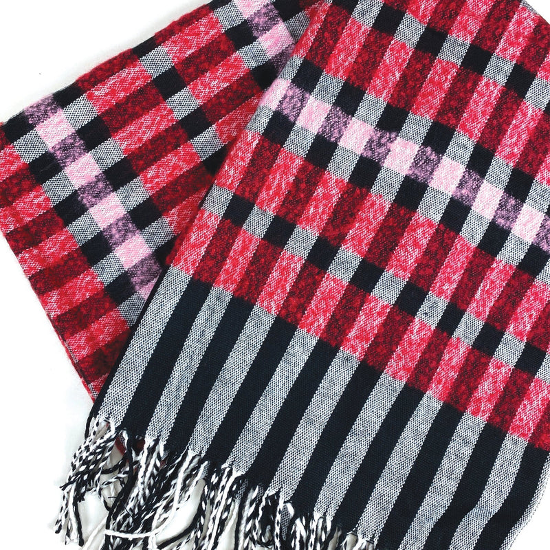 Echo Design Red Pink Plaid Scarf (ECO487) Women's Clothing 