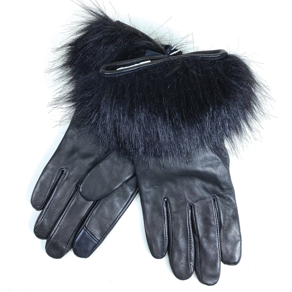 Echo Design Faux Fur Cuff Leather Gloves (EG0177) Women's Clothing 001 Black