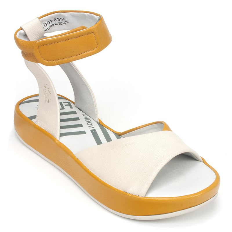 Fly London Bibb-854 Ankle-Strap Sandal Womens Shoes 003 White/Honey