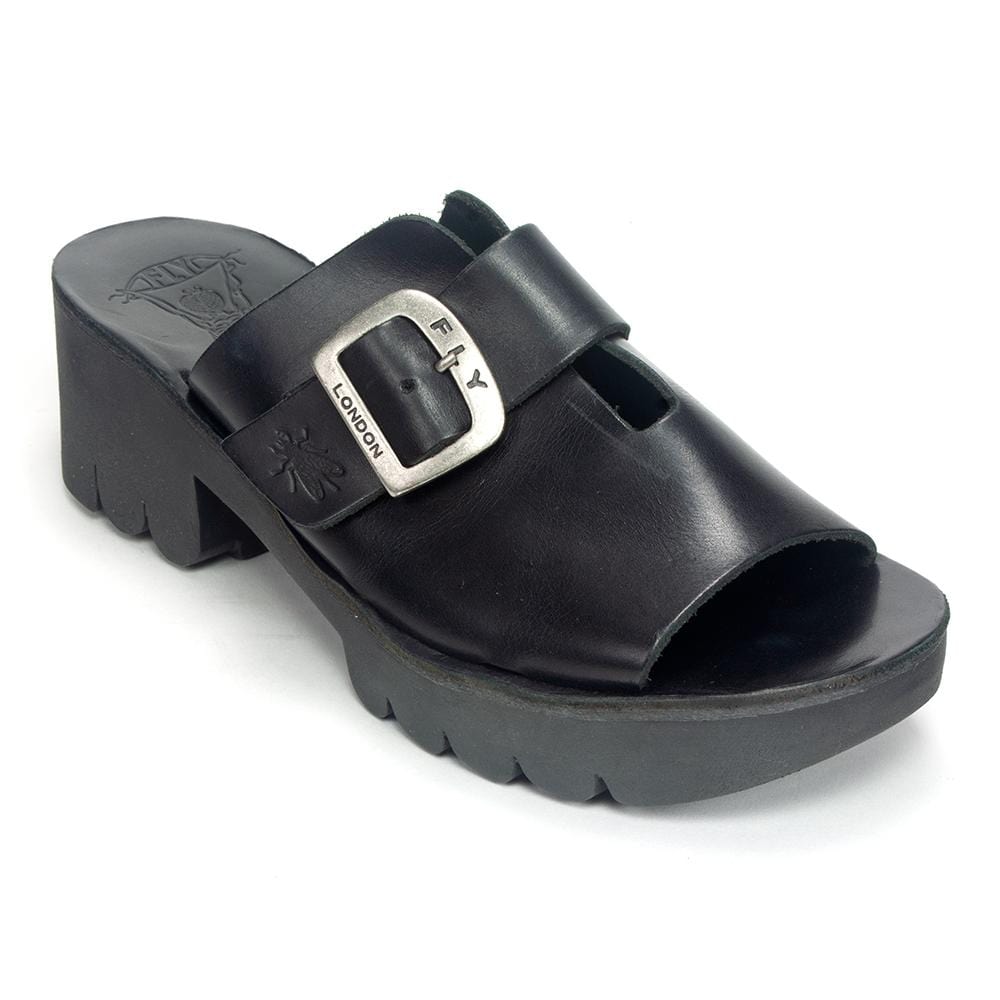 Fly London Chunky Slip On Mule Sandal (COZY445) Womens Shoes 000 Black