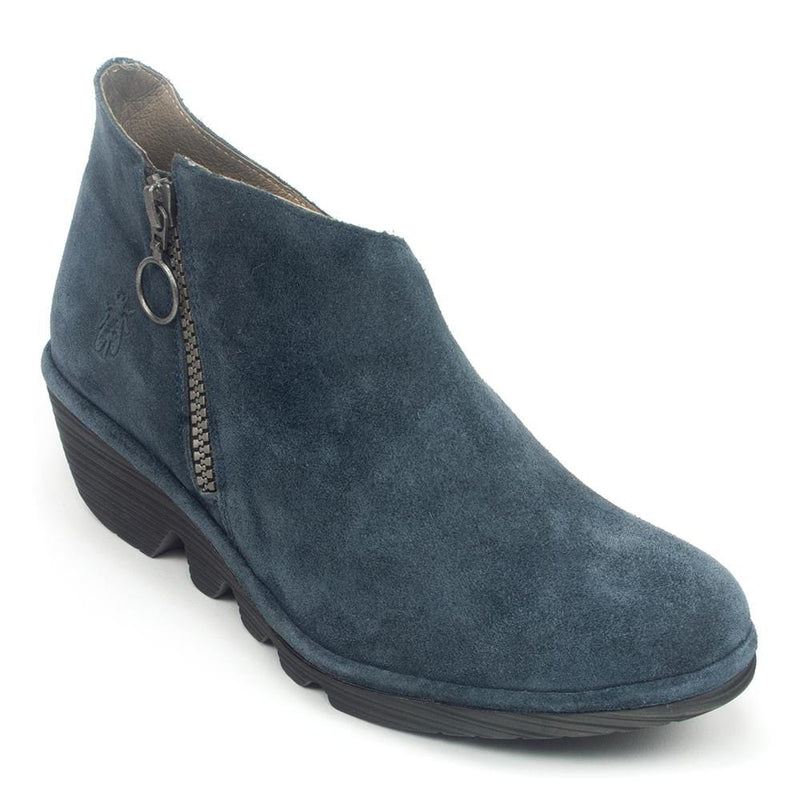 Fly London Poro Asymmetrical Bootie Womens Shoes Navy