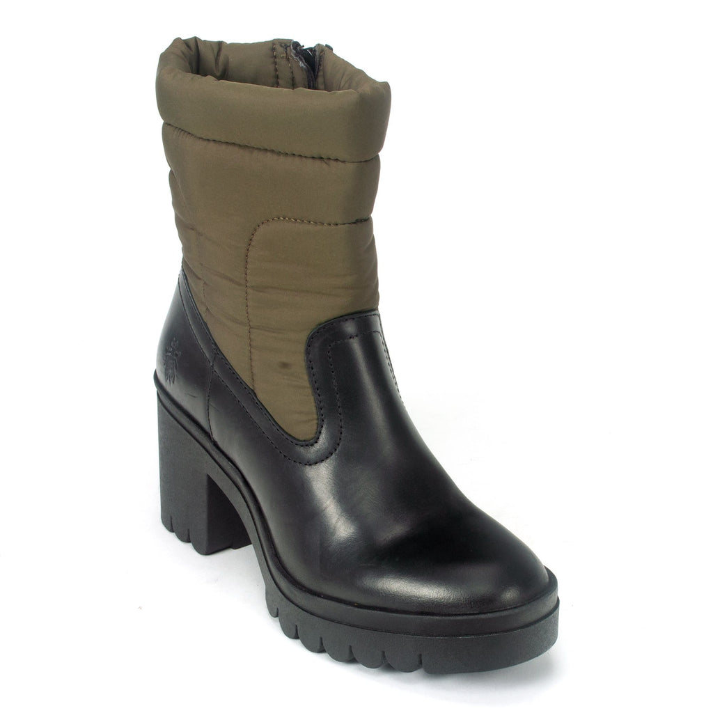 Fly London Contrast Platform Boot (TYKE661) Womens Shoes Black/Tan