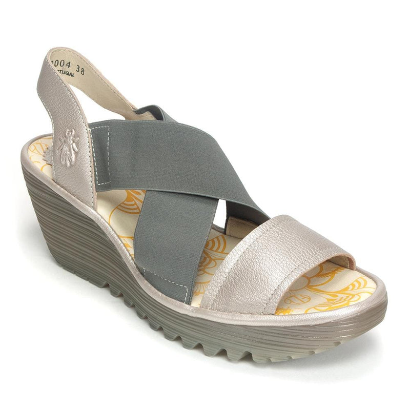 Fly London Yaji Low Wedge Sandal (888) Womens Shoes 004 Silver