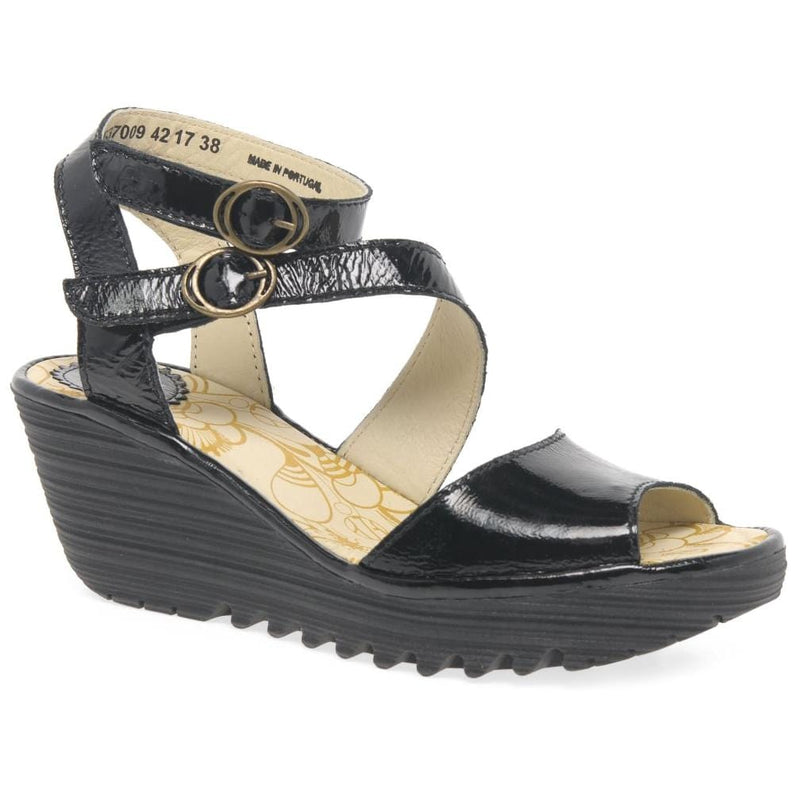 Fly London Yisk 837 Dual Buckle Sandal Womens Shoes 009 Blk Pat