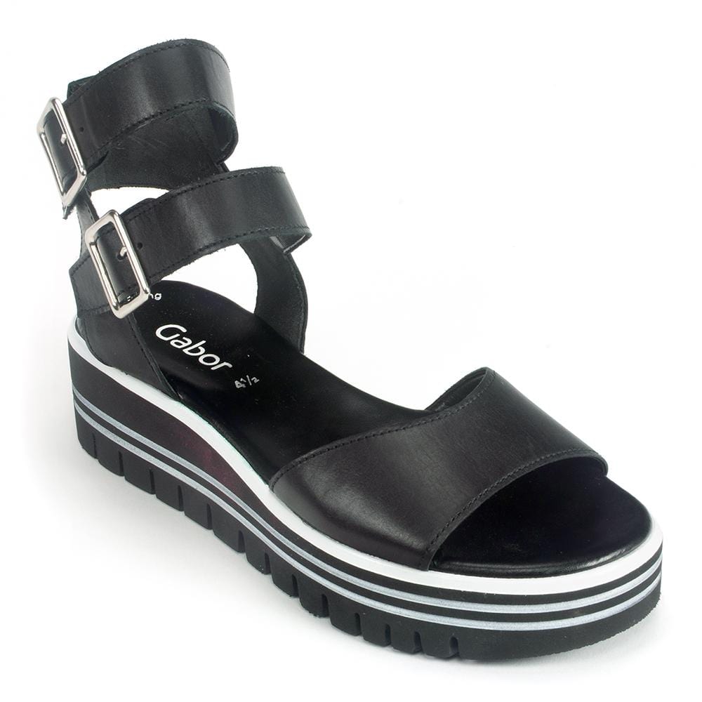 Gabor Striped Sole Platform Sandal (44621) Womens Shoes 27 Black