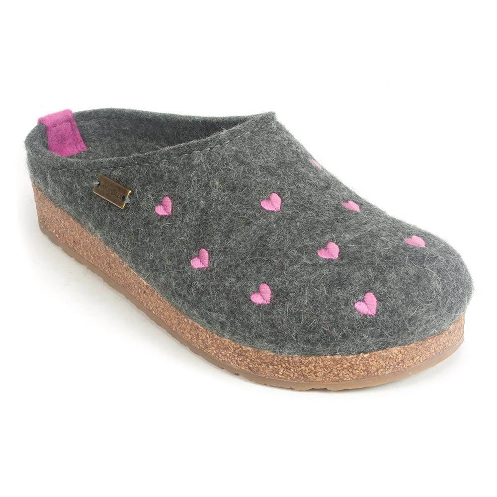 Haflinger Cuoricini Wool Clog Slipper Womens Shoes Grey