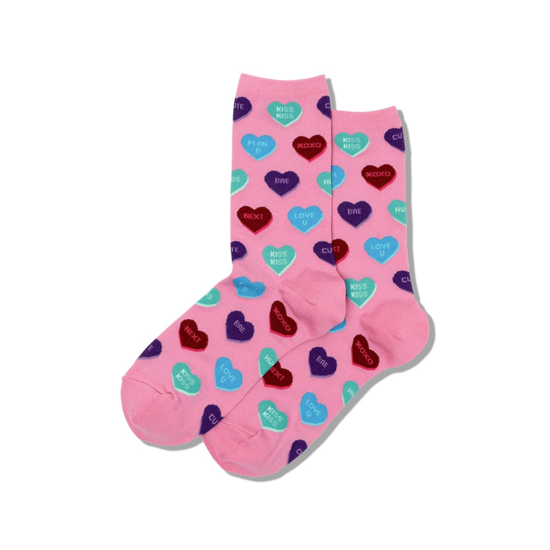Hot Sox Black Hearts Crew Socks Womens Hosiery Pink
