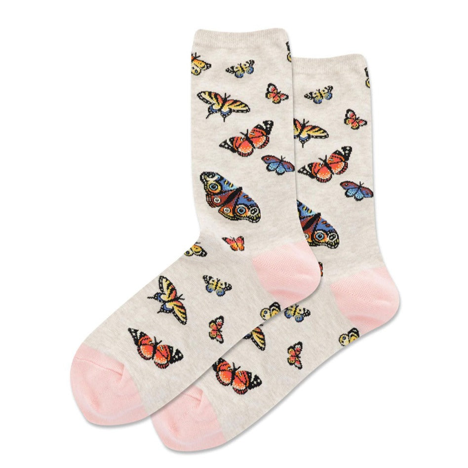 Hot Sox Butterfly Crew Socks Womens Hosiery Natural