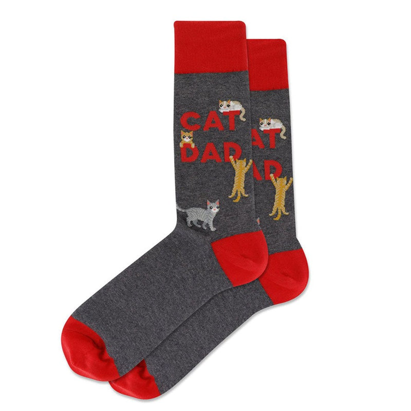Hot Sox Cat Dad Crew Socks Mens Hosiery Grey