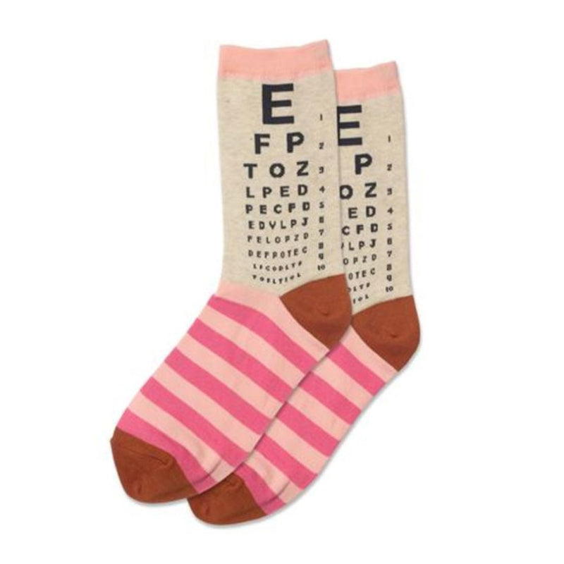Hot Sox Eye Chart Crew Socks Womens Hosiery Natural
