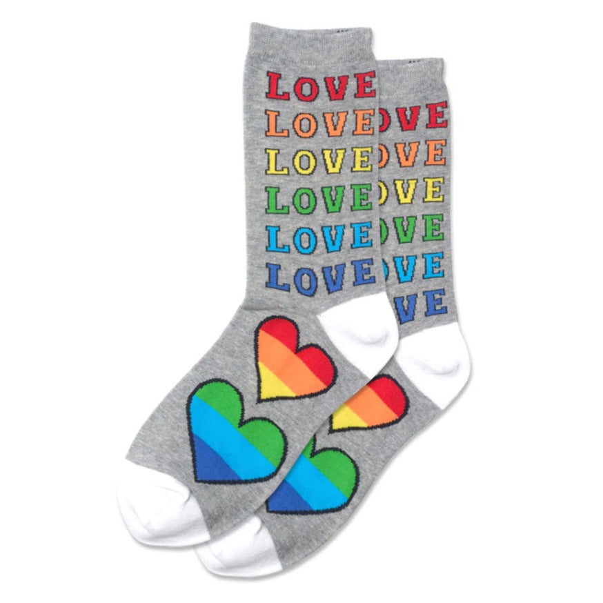 Hot Sox Rainbow Love Crew Socks Womens Hosiery Grey