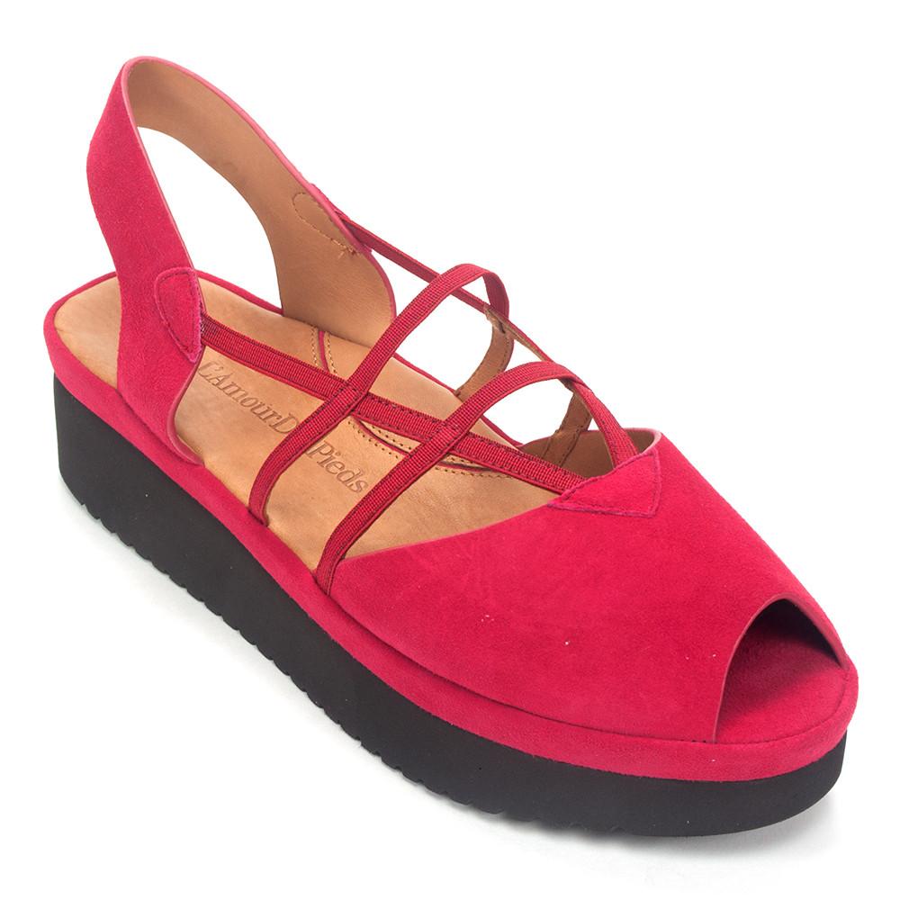 L'Amour Des Pieds Adelais Platform Wedge Sandal Womens Shoes Red Suede