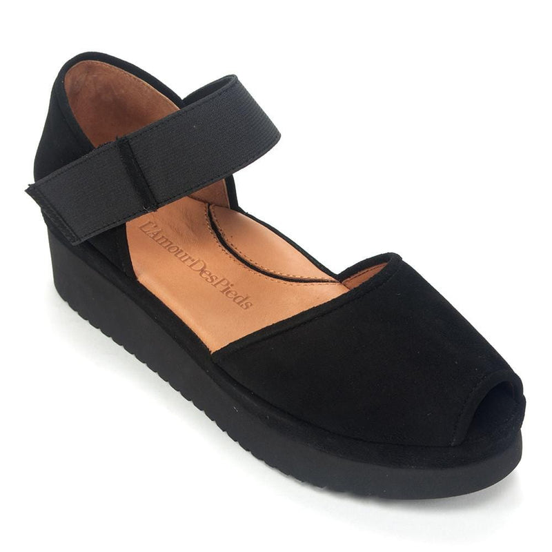L'Amour Des Pieds Amadour Open Toe Wedge Sandal Womens Shoes Black Suede