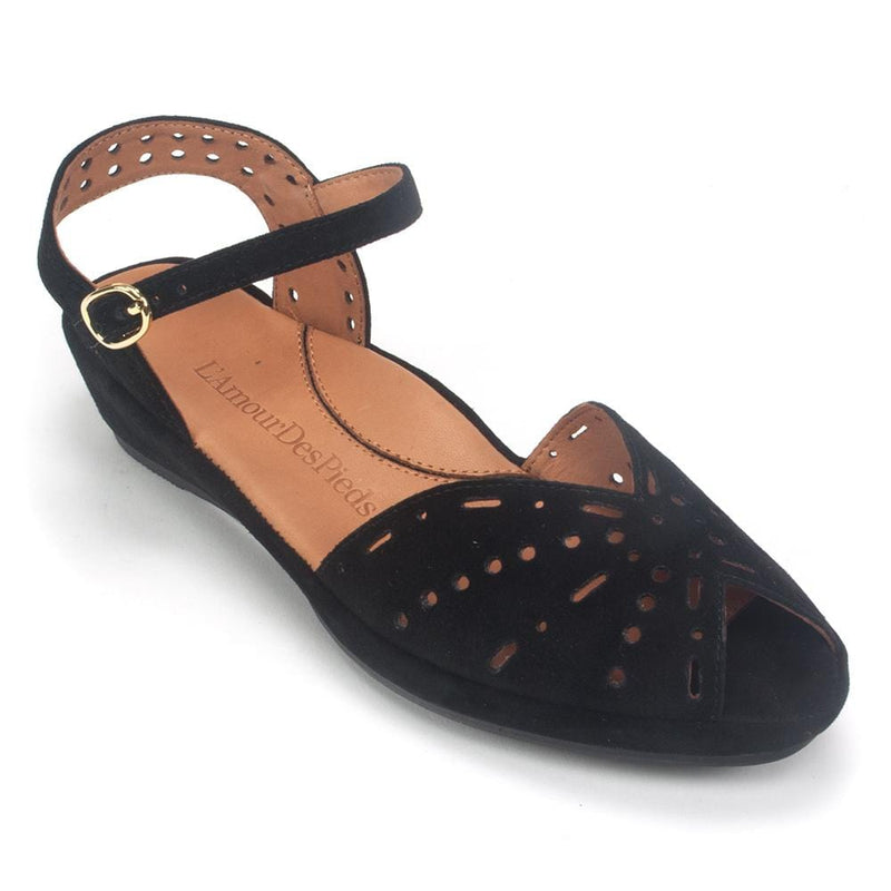 L'Amour Des Pieds Brenn Peep Toe Sandal Womens Shoes Black Suede