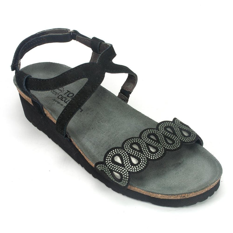 Naot Addie Leather Sandal Womens Shoes Black/Silver/Sterling
