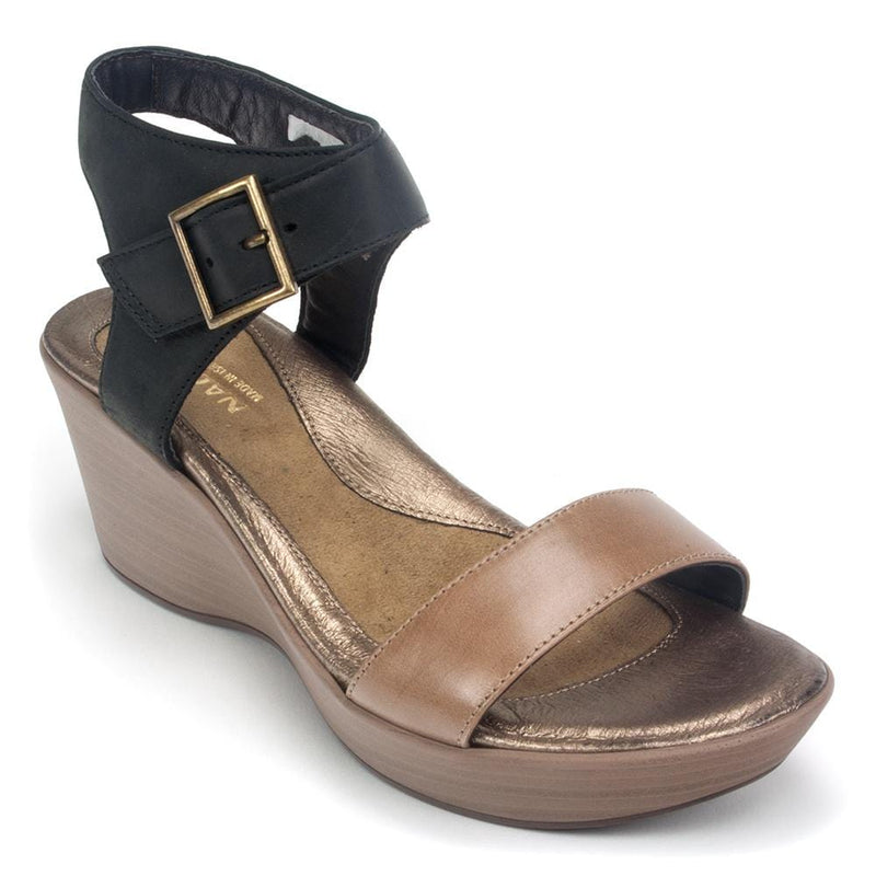Naot Caprice Wedge Sandal (39029) Womens Shoes Arizona Tan Lthr/Oily Coal Nubuck