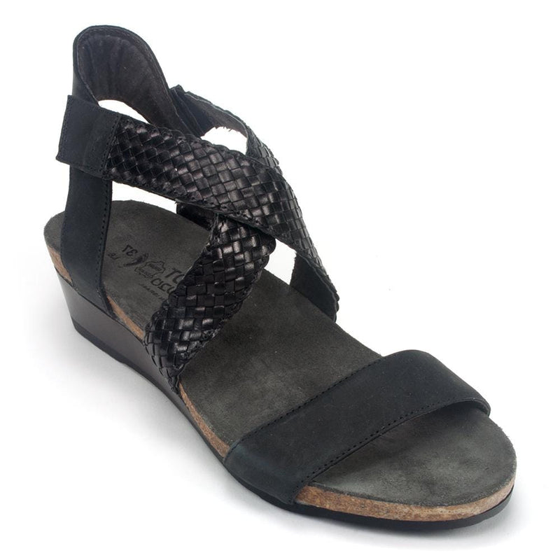 Naot Cupid Wedge Sandal (5040) Womens Shoes Oily Coal Nubuck/Black Braid