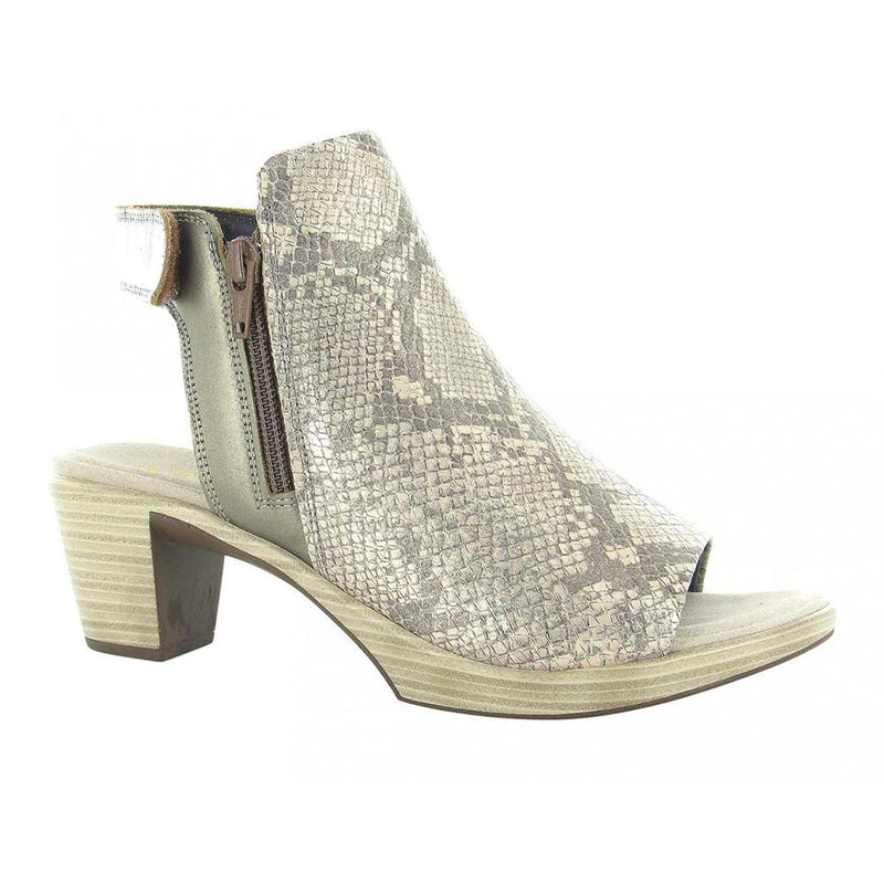 Naot Favorite Open Toe Bootie (44128) Womens Shoes Golden Cobra Leather/Pewter Leather