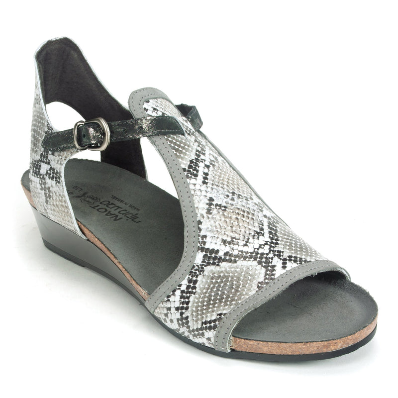 Naot Fiona Gladiator Sandal (5042) Womens Shoes Grey Cobra Leather/Smoke Grey Nubuck/Metallic Onyx Leather