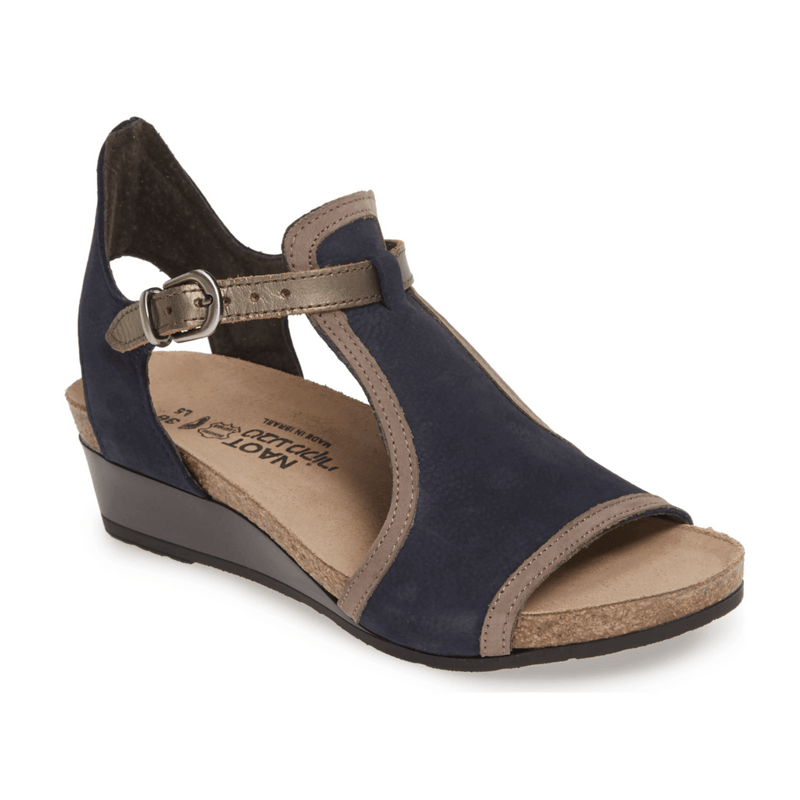 Naot Fiona Gladiator Sandal (5042) Womens Shoes Navy Velvet Nubuck/Shiitake Nubuck/Pewter Leather