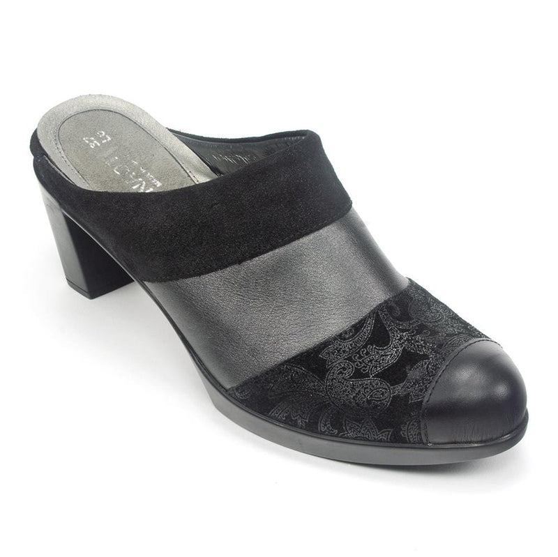 Naot Fortuna Backless Pump (14041) Womens Shoes Black Lace/Black Velvet/Metallic Road/Black Raven