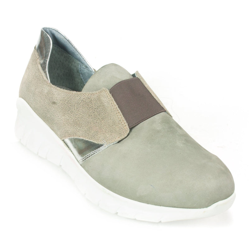 Naot Intrepid Sneaker (18017) Womens Shoes Gray Nubuck/Speckled Beige Lthr/Soft Silver Lthr