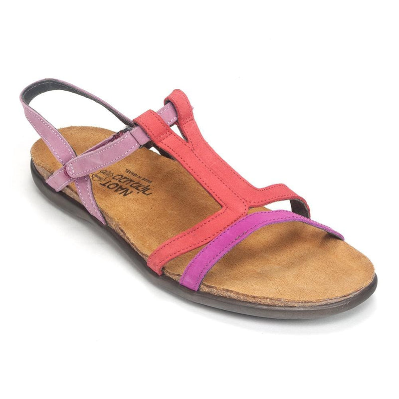 Naot Judith T-Strap Sandal (7349) Womens Shoes Pink Plum Nubuck/Brick Red Nubuck/Lilac Nubuck