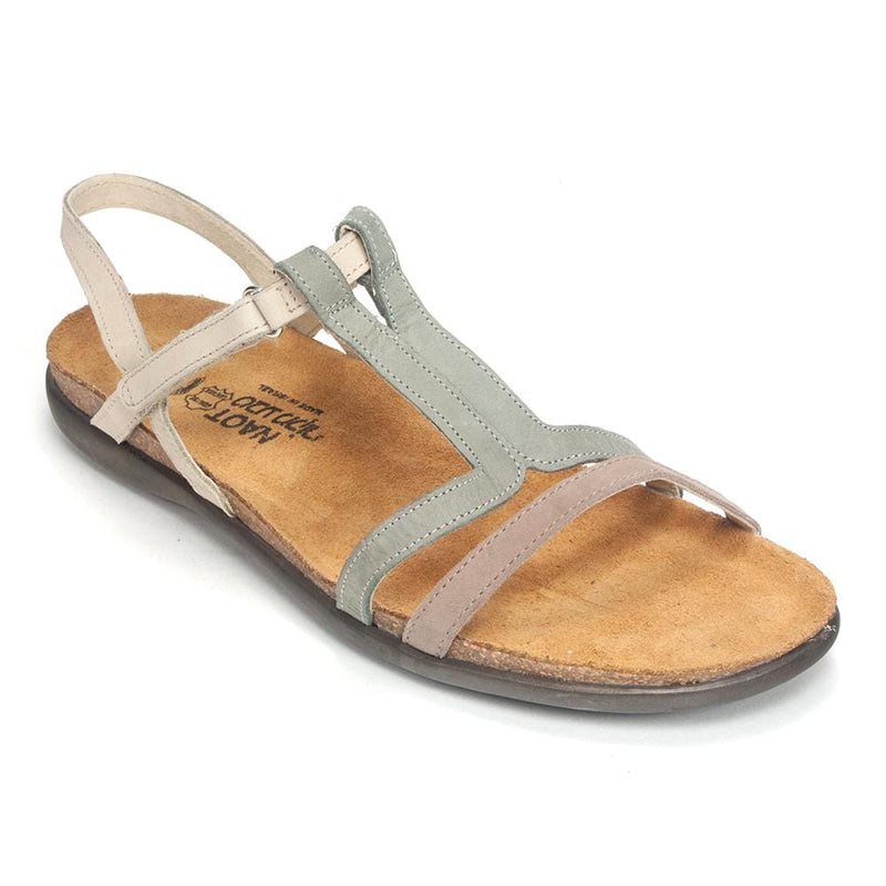 Naot Judith T-Strap Sandal (7349) Womens Shoes Stone Nubuck/Light Gray Nubuck/Beige Nubuck