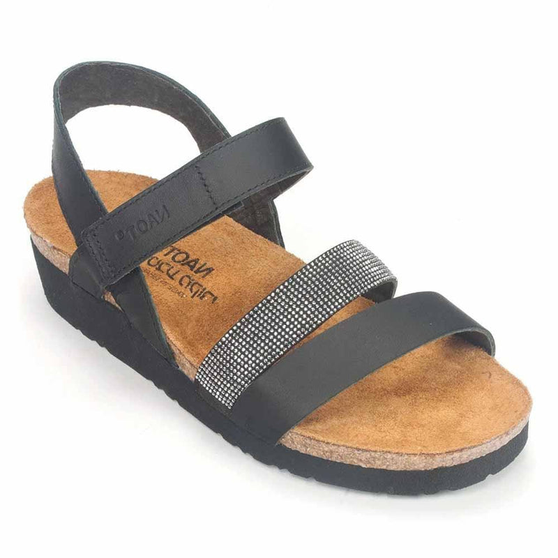 Naot Krista Sandal (7807) Womens Shoes Black Matte Leather/Black w/ Silver Rivets