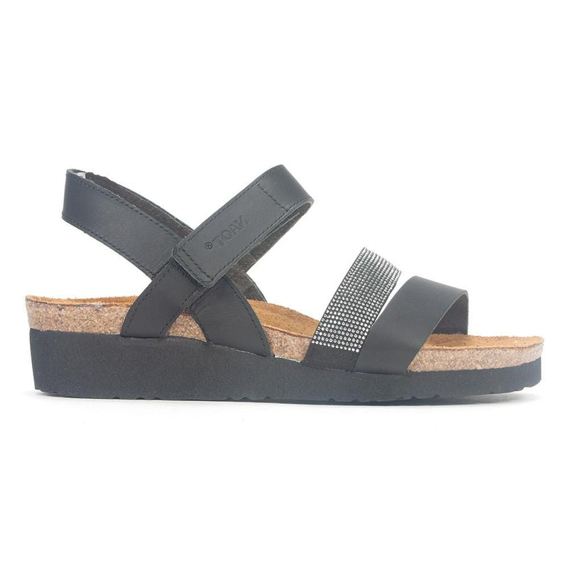 Naot Krista Sandal (7807) Womens Shoes Black Matte Leather/Black w/ Silver Rivets