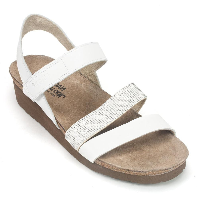 Naot Krista Sandal (7807) Womens Shoes White Leather/White w/ Silver Rivets