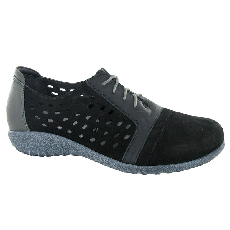 Naot Lalo Perforated Sneaker (11141) Womens Shoes Black Velvet/Jet Black/Tin Gray