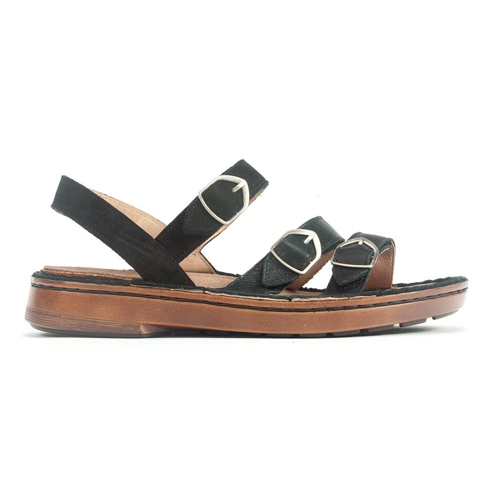 Naot Lamego Strapped Sandal (63418) Womens Shoes Soft Black Lthr/Shiny Black Lthr/Black Velvet Nubuck