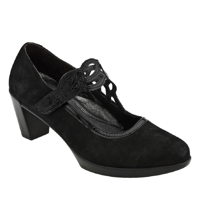 Naot Luma Heel Womens Shoes N47 Black Velvet/Black Crinkle