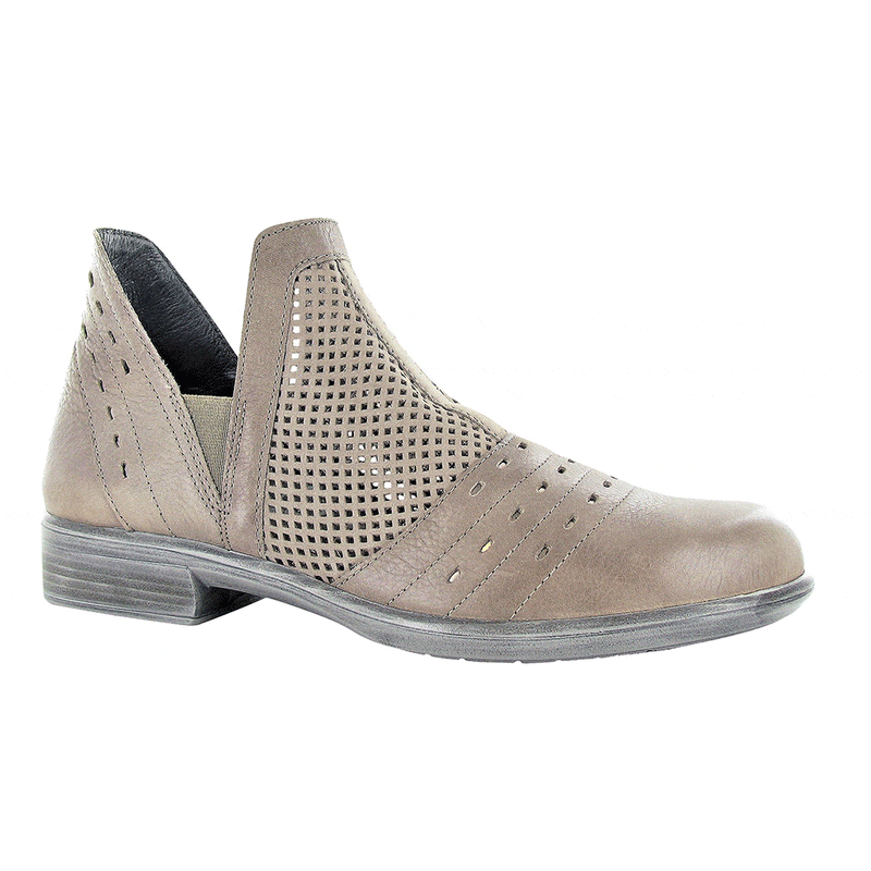 Naot Rivotra Ankle Bootie (26061) Womens Shoes Perf. Stone Nubuck/Soft Stone Leather/ Glass Silver/Stone Nubuck