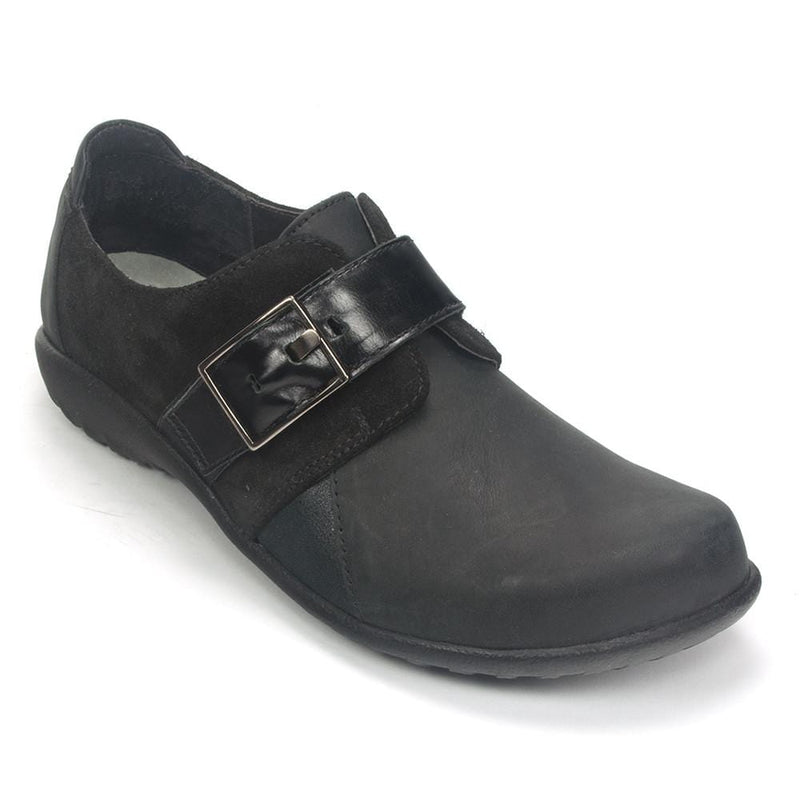 Naot Tane Slip On Shoe (11145) Womens Shoes Oily Coal/Black Suede/Black Madras/Shiny Black