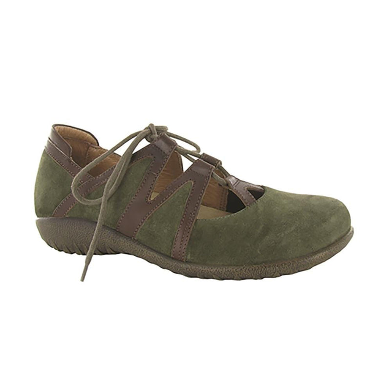 Naot Timu Lace Up Flat Womens Shoes V81 Oily Olive / Toffee Brown