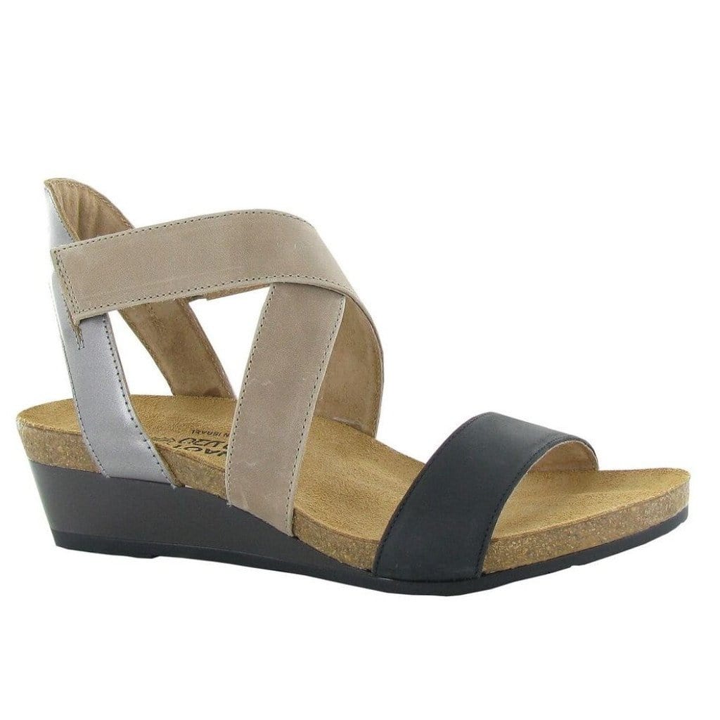 Naot Vixen Crisscross Sandal (5030) Womens Shoes Oily Coal/Khaki Beige/Mirror