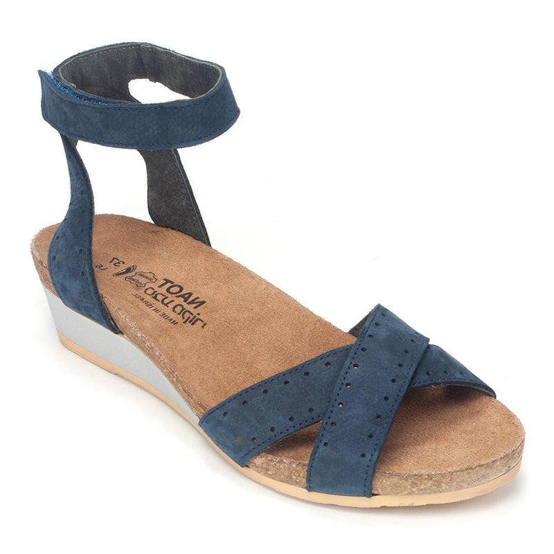 Naot Wand Ankle Strap Sandal (5032) Womens Shoes Navy Velvet Nubuck/Glass Brown