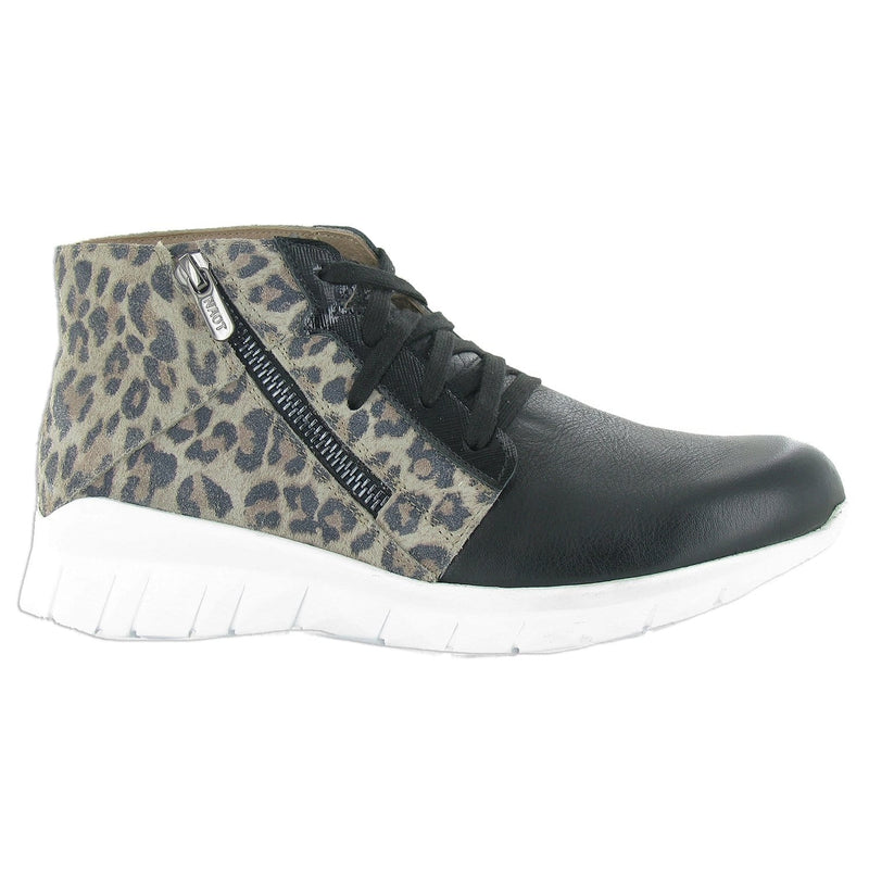 Naot Polaris Sneaker (18022) Womens Shoes Soft Black Leather/Cheetah Suede/Black Luster Leather