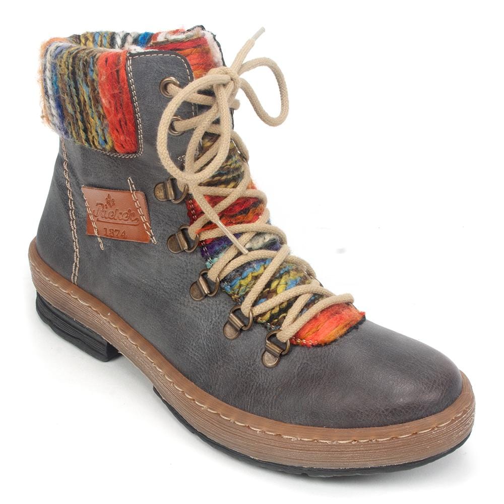 Rieker Felicitas Combat Boot (Z6743) Womens Shoes 45 Basalt