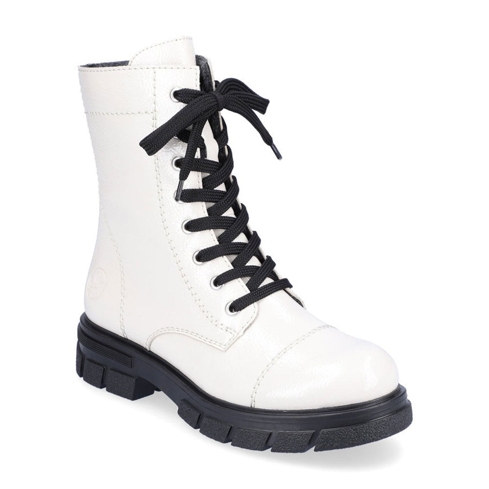 Rieker White Combat Boot (Z9122) Womens Shoes 80 White