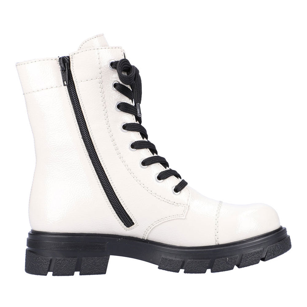 Rieker White Combat Boot (Z9122) Womens Shoes 80 White