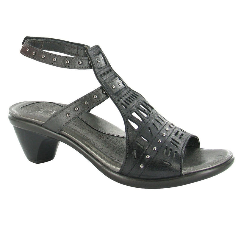 Naot Vogue Sandal (44082) Womens Shoes Brushed Black/Metallic Rd Lthr