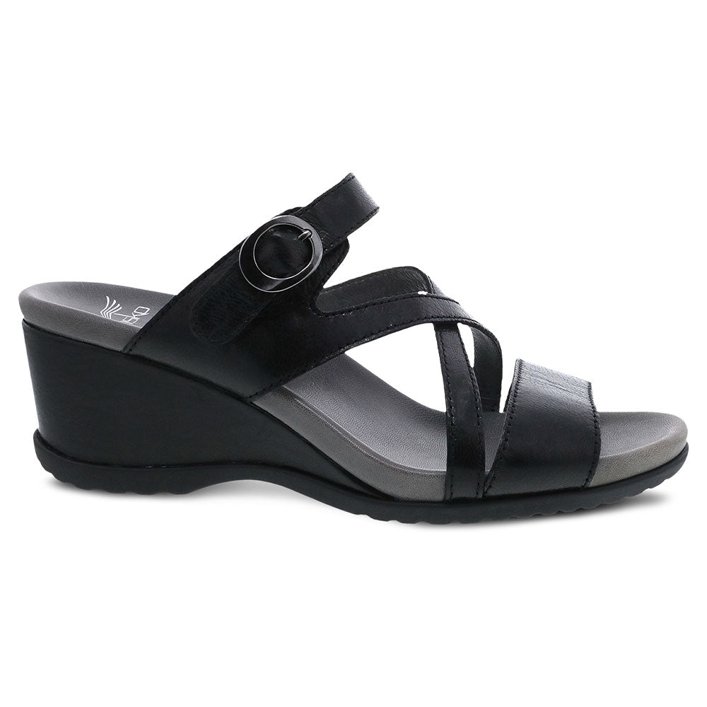 Dansko Ana Open Back Wedge Sandal Womens Shoes Black Milled Nappa