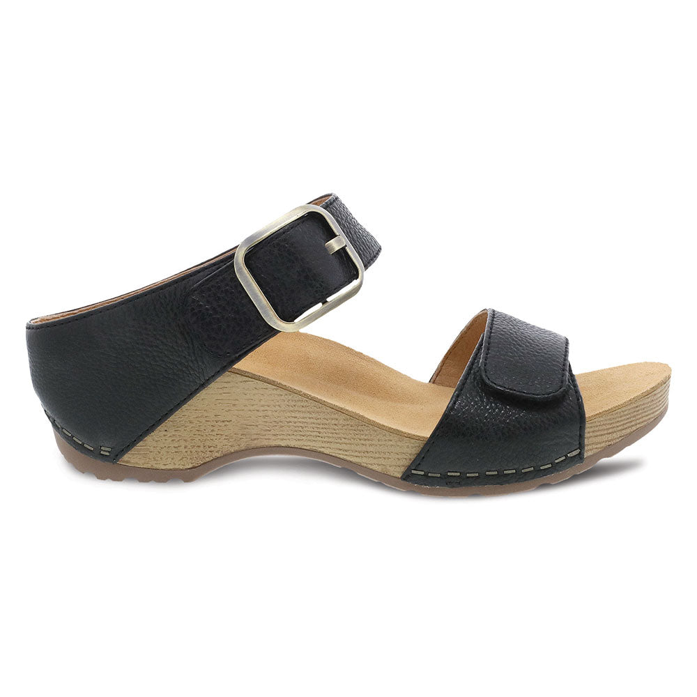 Dansko Tanya Double Strap Slide Sandal Womens Shoes Black Milled Nappa