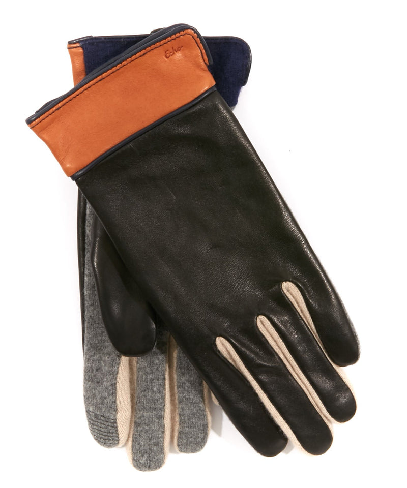 Echo Design Colorblock Leather Wool Gloves Women's Clothing 001 Black
