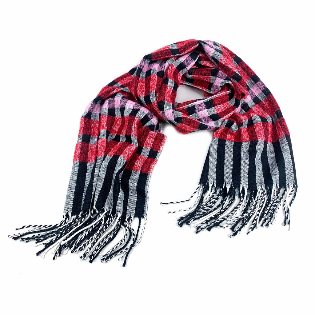 Echo Design Red Pink Plaid Scarf (ECO487) Women's Clothing Red